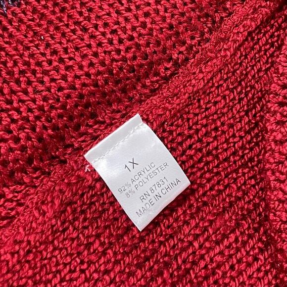 Gizel Cardigan Plus Size 1X Artsy Red Button Sweater Lagenlook Wearable Art - Picture 6 of 9
